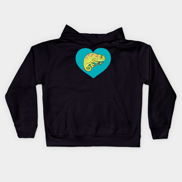 Blue Heart Colorful Chameleon for Chameleon Lovers Kids Hoodie by Mochi Merch